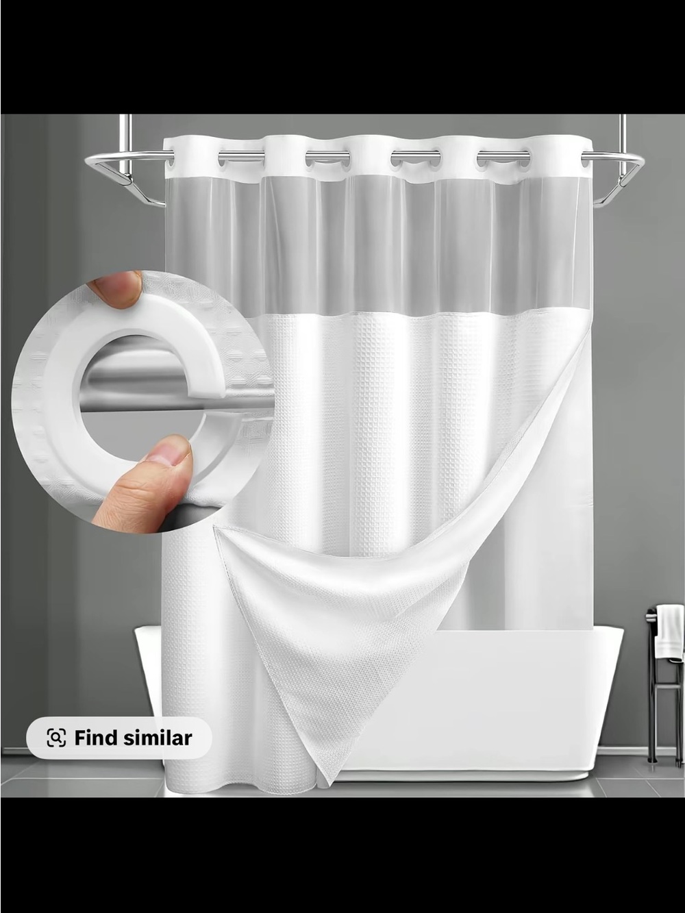Zhenzi White Shower Curtain with Clear Top Panel